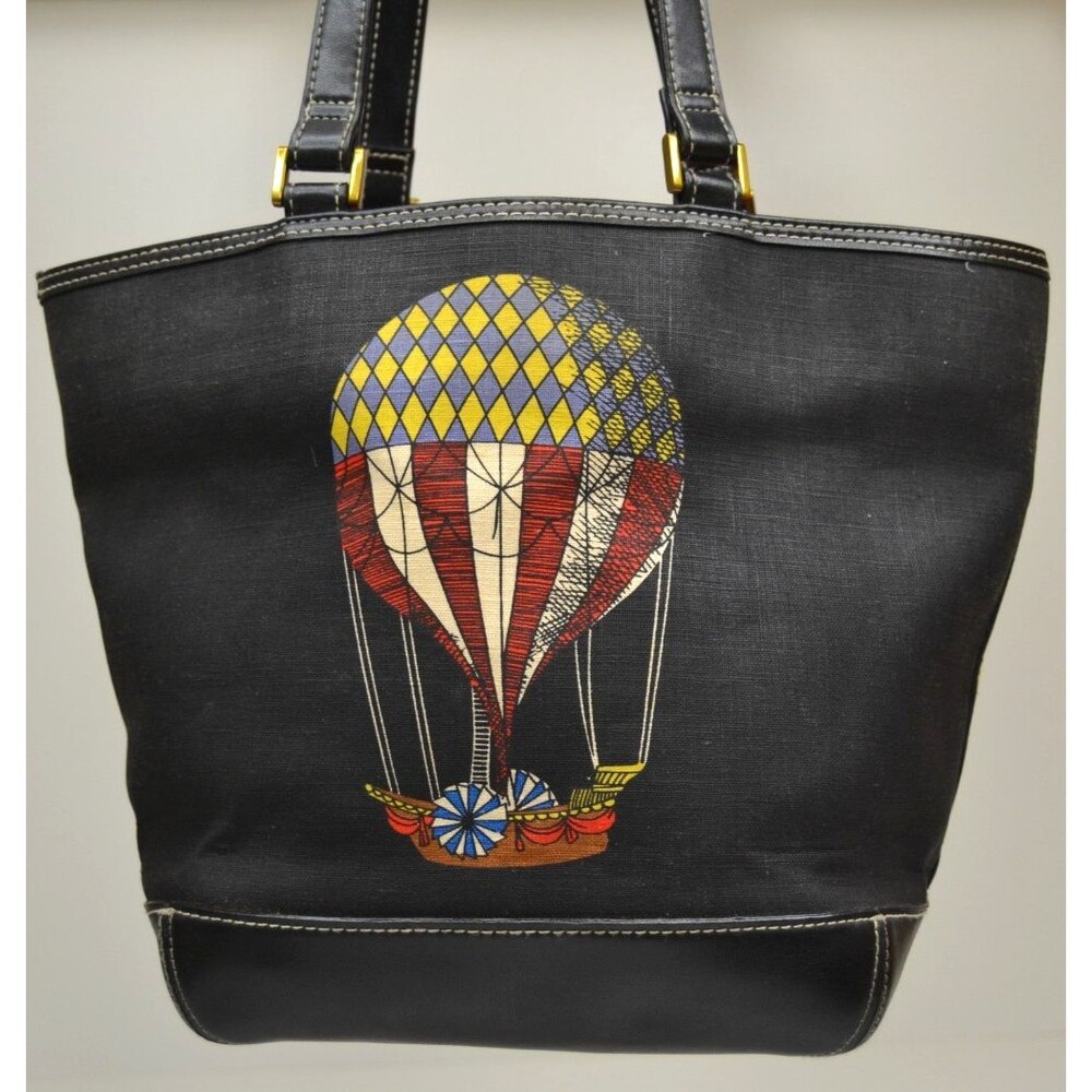 VTG 90's Liz Claiborne Beaded Small Tote Canvas Bag Purse Hot Air Balloons HTF - Picture 2 of 16